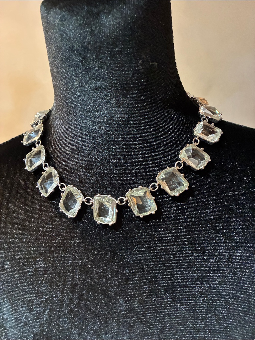 White House Black Market Silver-Tone Clear Crystal Link Necklace